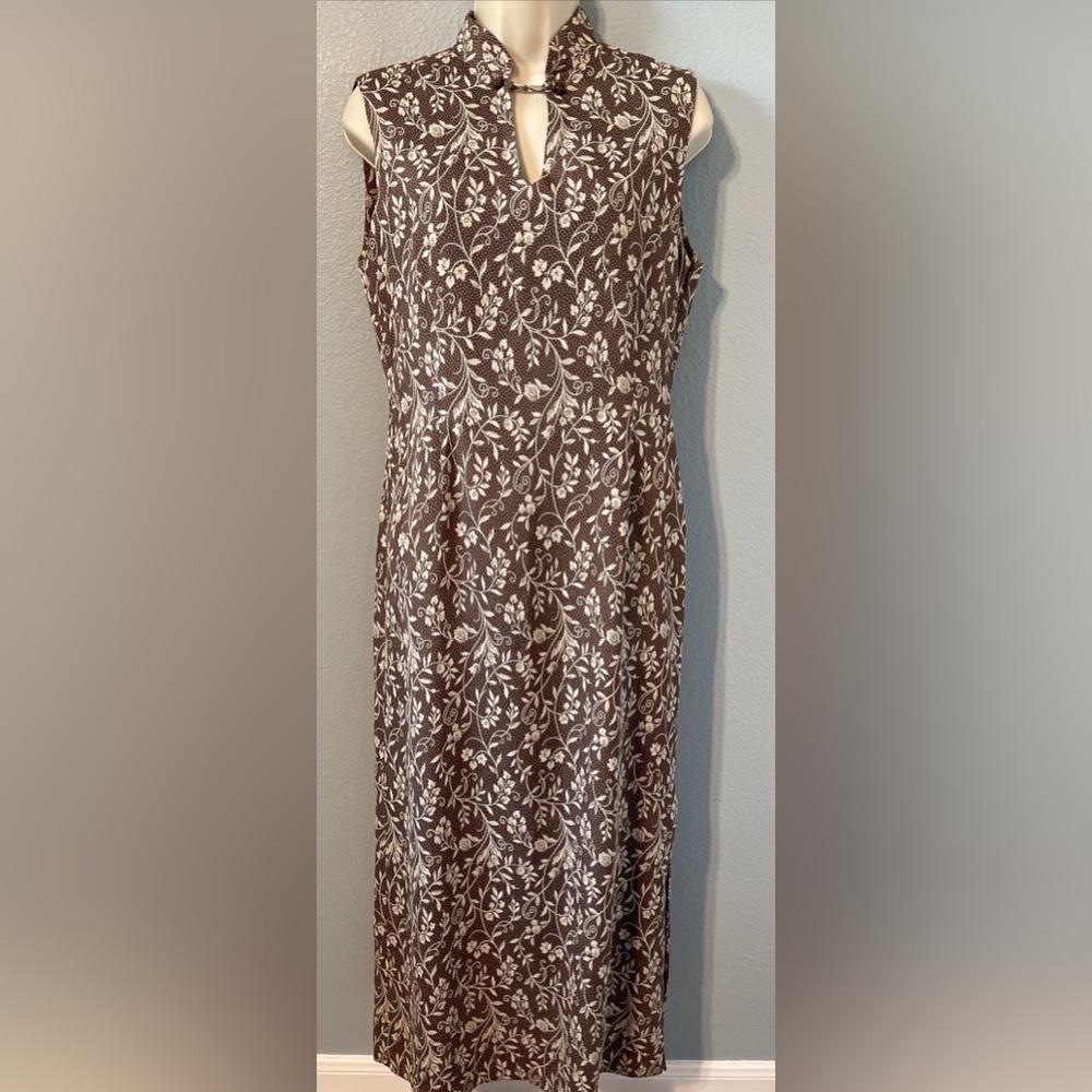 Vtg Laura Ashley Brown Floral Midi Dress Sleeveless Cottagecore Prairie Size 8